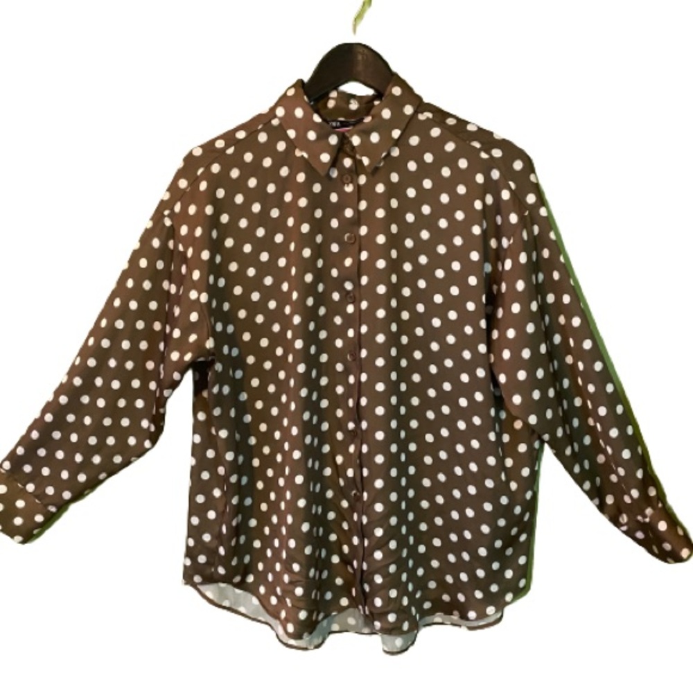Zara olive khaki green polka dot blouse